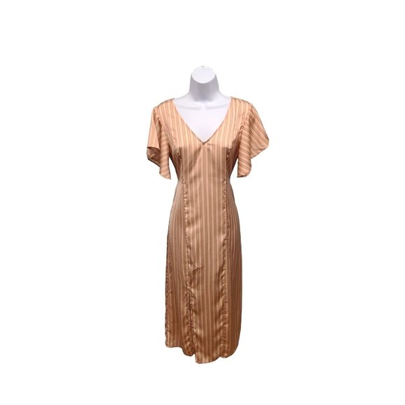 Saltwater Luxe Womens XS Midi Dress v Neck Stripe Flutter Sleeve Lace Up… - Picture 1 of 7